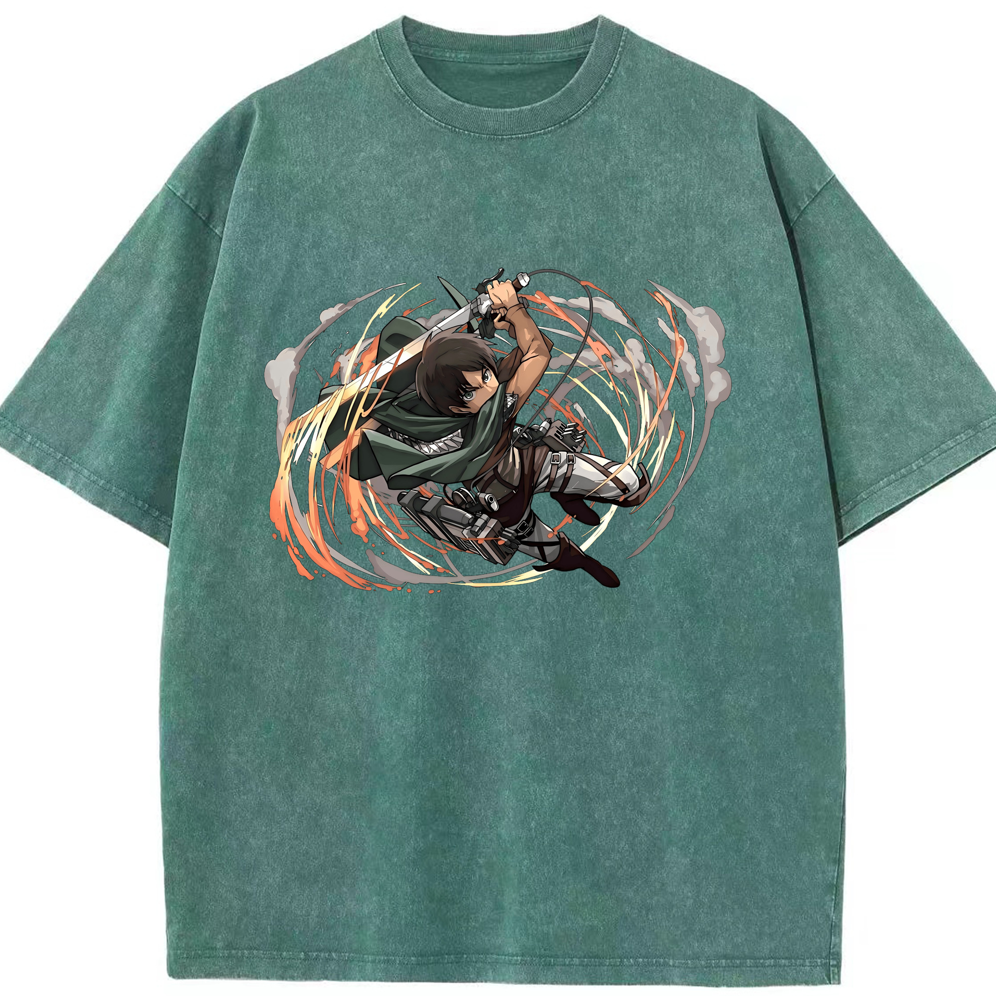 （画像用） 進撃の巨人 エレン･イェーガー Attack on Titan Eren Jäger 綿100% ヴィンテージ風 半袖Tシャツ（フロントプリント）